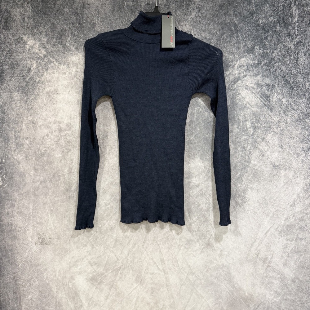 Cotelac Women's Turtleneck Sweater Size 3 Navy Blue Wool Silk France Stretch